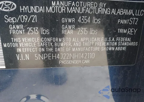 2022 Hyundai Sonata Limited z USA, uszkodzony, nr VIN 5NPEH4J22NH142110